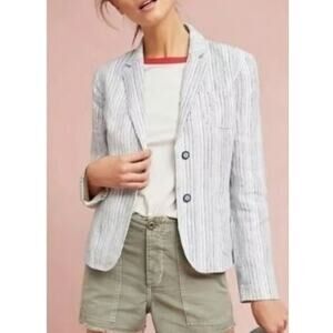 Anthropologie Cartonnier Striped Linen Blazer, Size 6